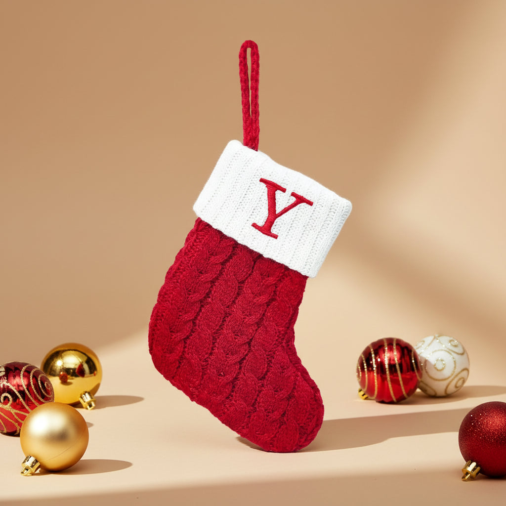 Chaussette de Noël tricotée flocon de neige