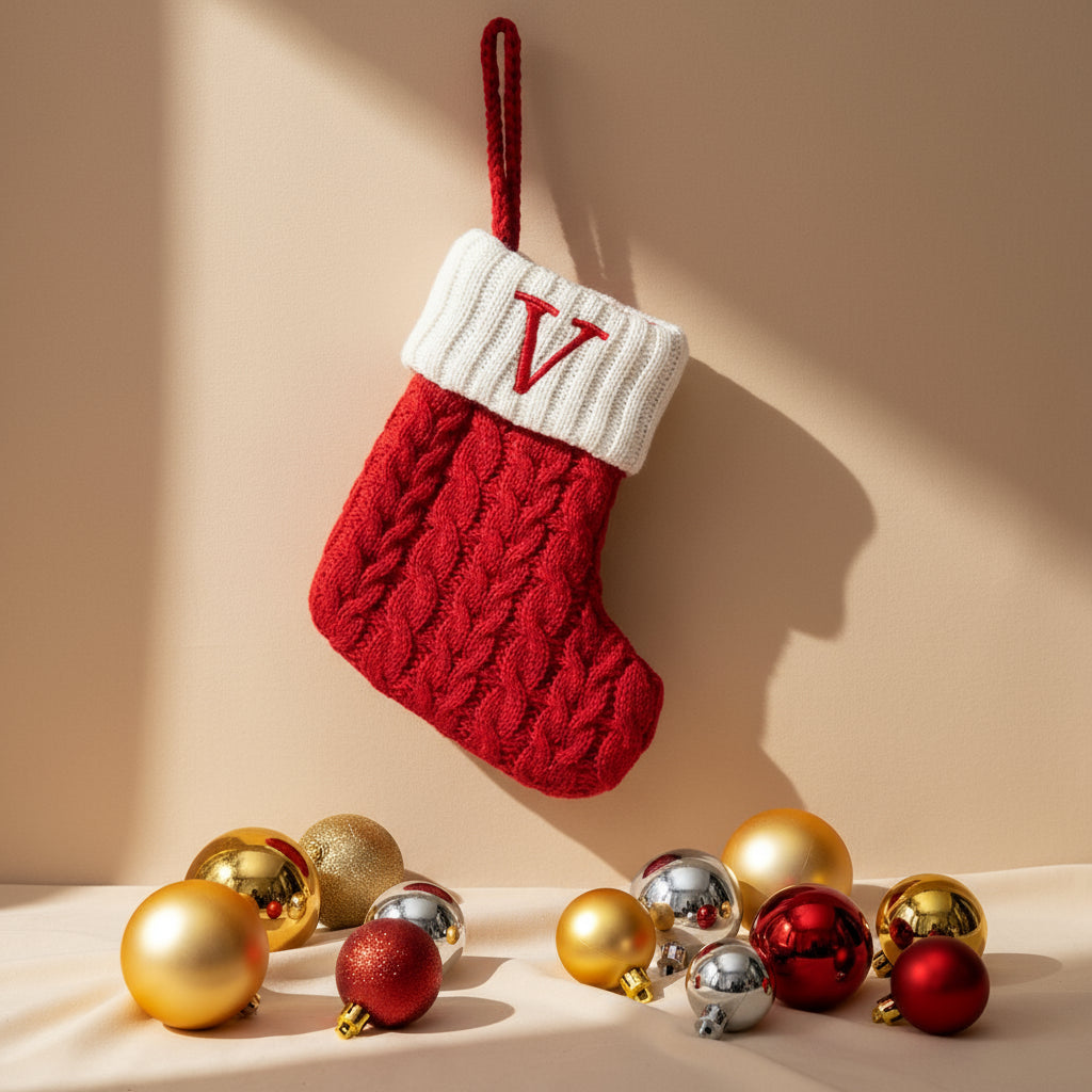 Chaussette de Noël tricotée flocon de neige