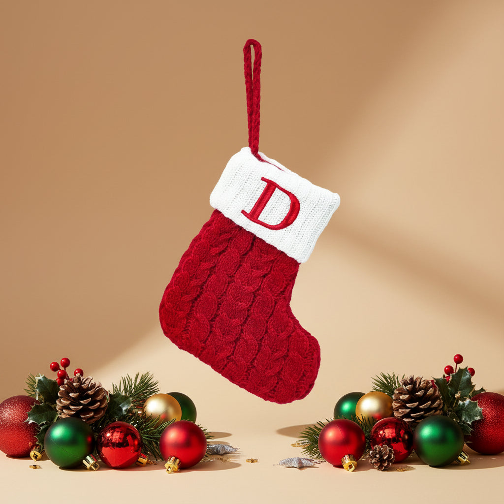 Chaussette de Noël tricotée flocon de neige