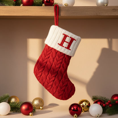 Chaussette de Noël tricotée flocon de neige