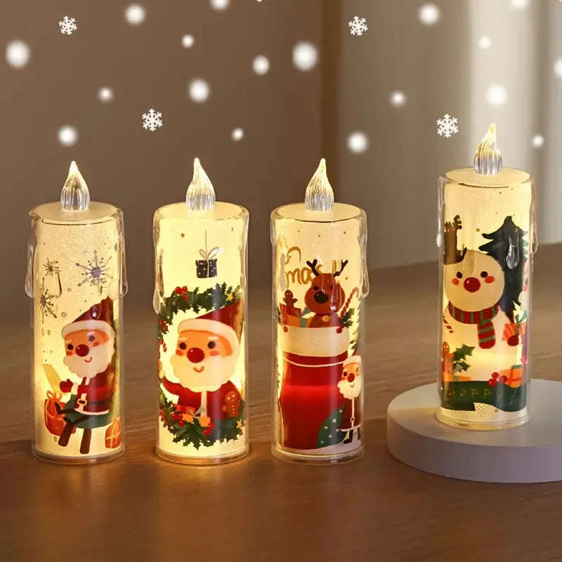 Lot de 4 veilleuses scintillantes décoratives Père Noël