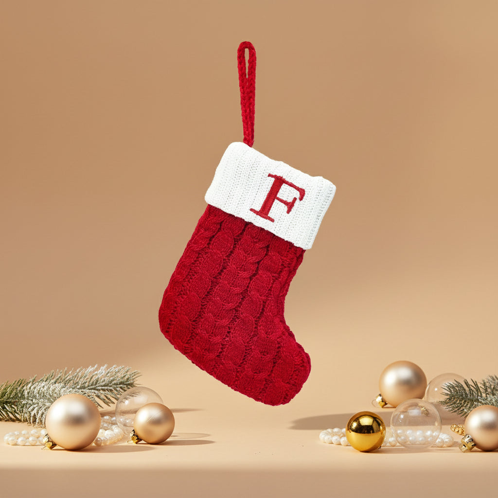 Chaussette de Noël tricotée flocon de neige