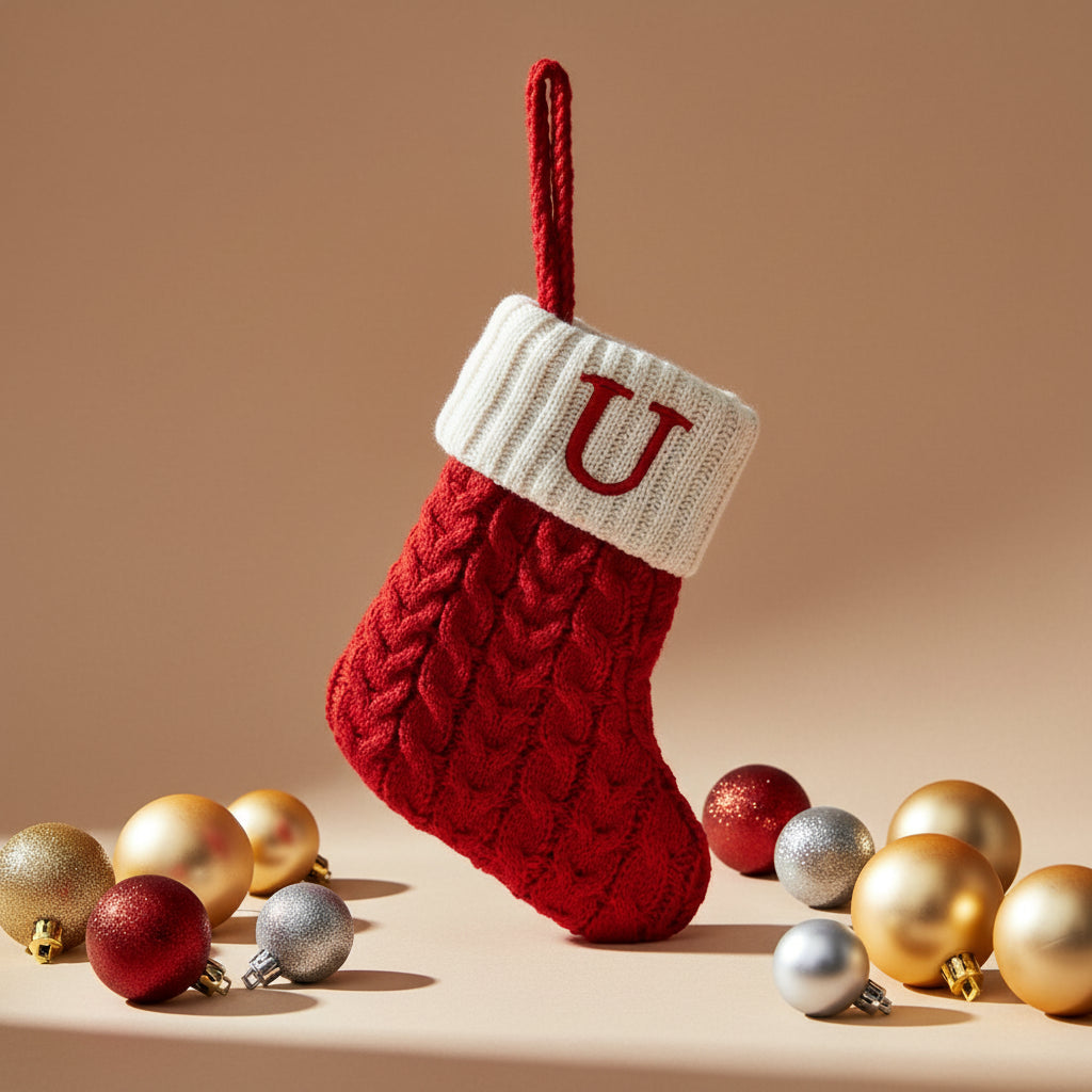 Chaussette de Noël tricotée flocon de neige