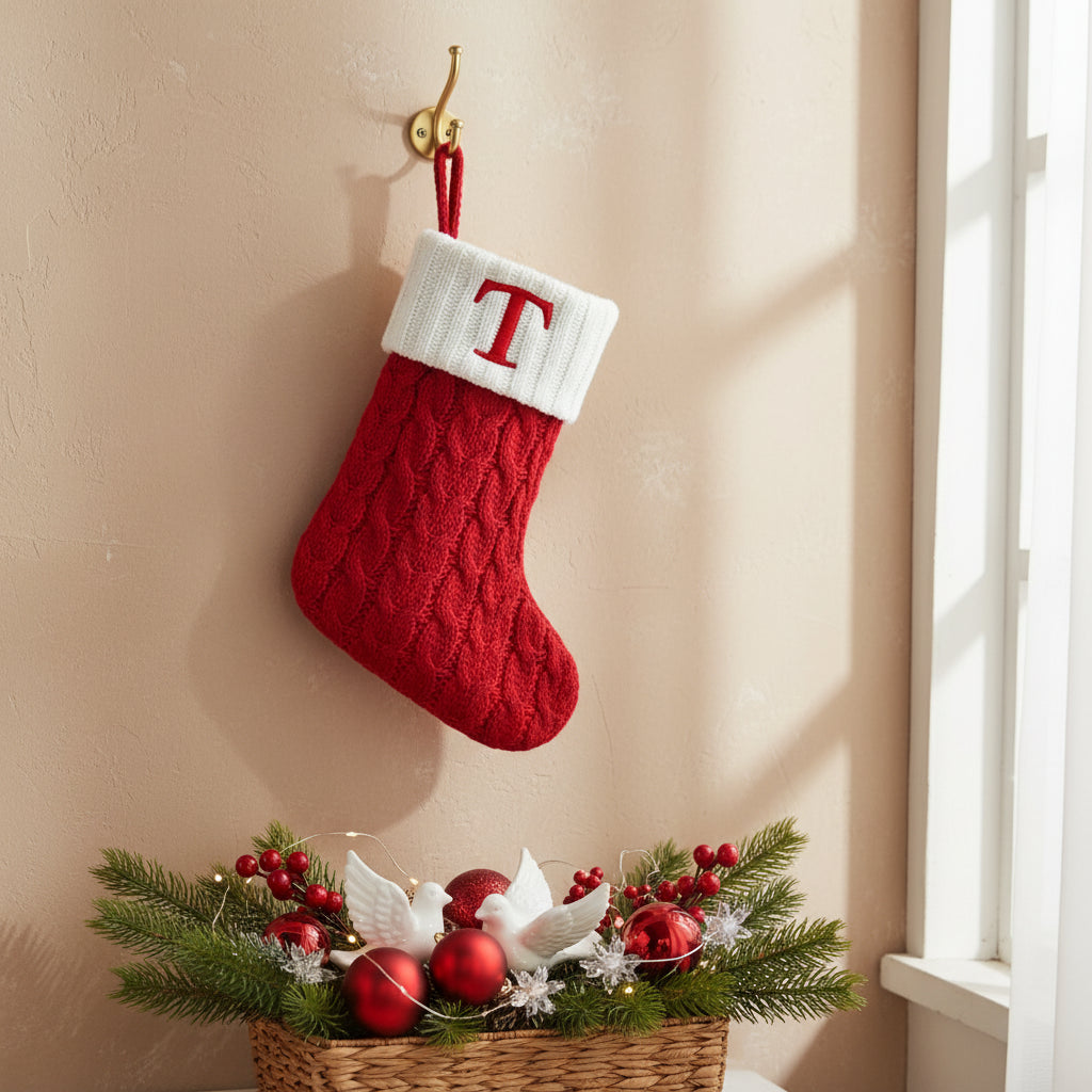 Chaussette de Noël tricotée flocon de neige