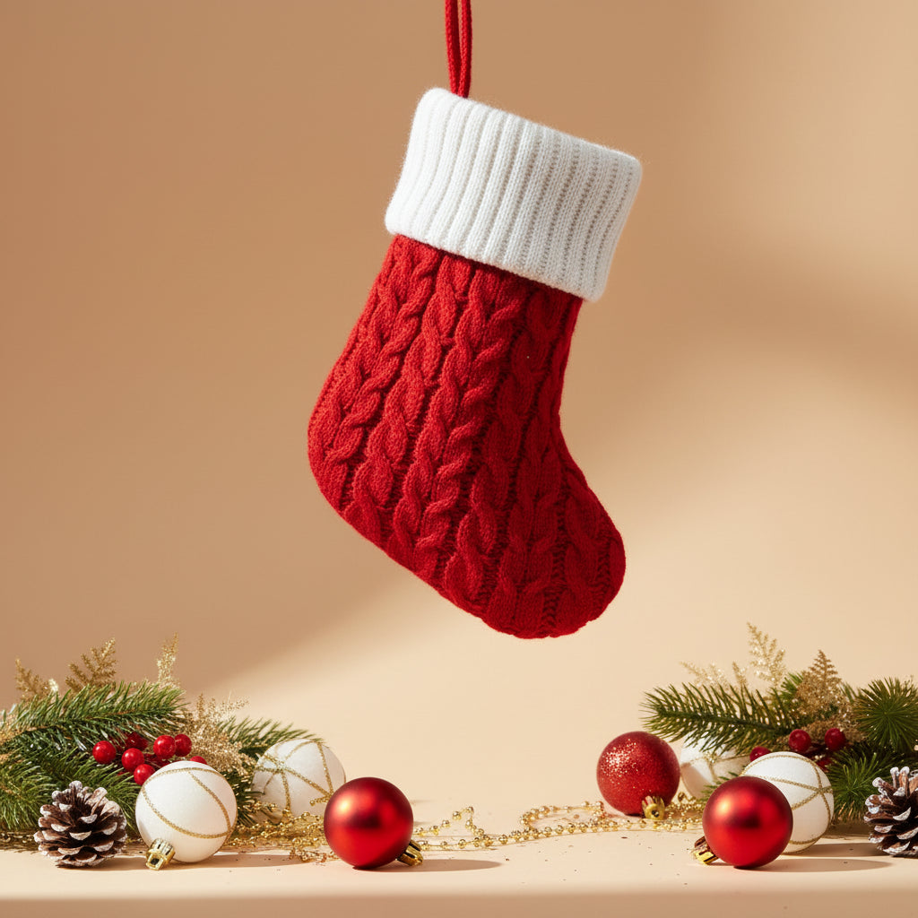 Chaussette de Noël tricotée flocon de neige