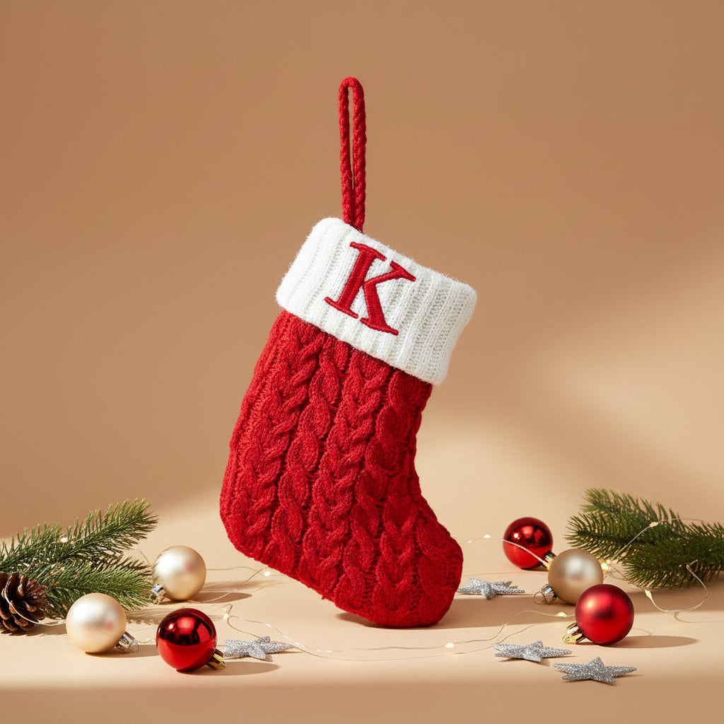 Chaussette de Noël tricotée flocon de neige