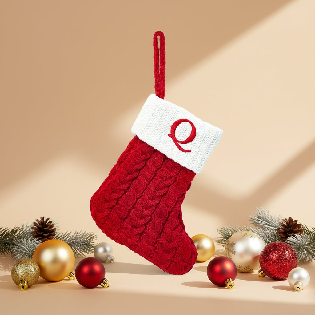 Chaussette de Noël tricotée flocon de neige