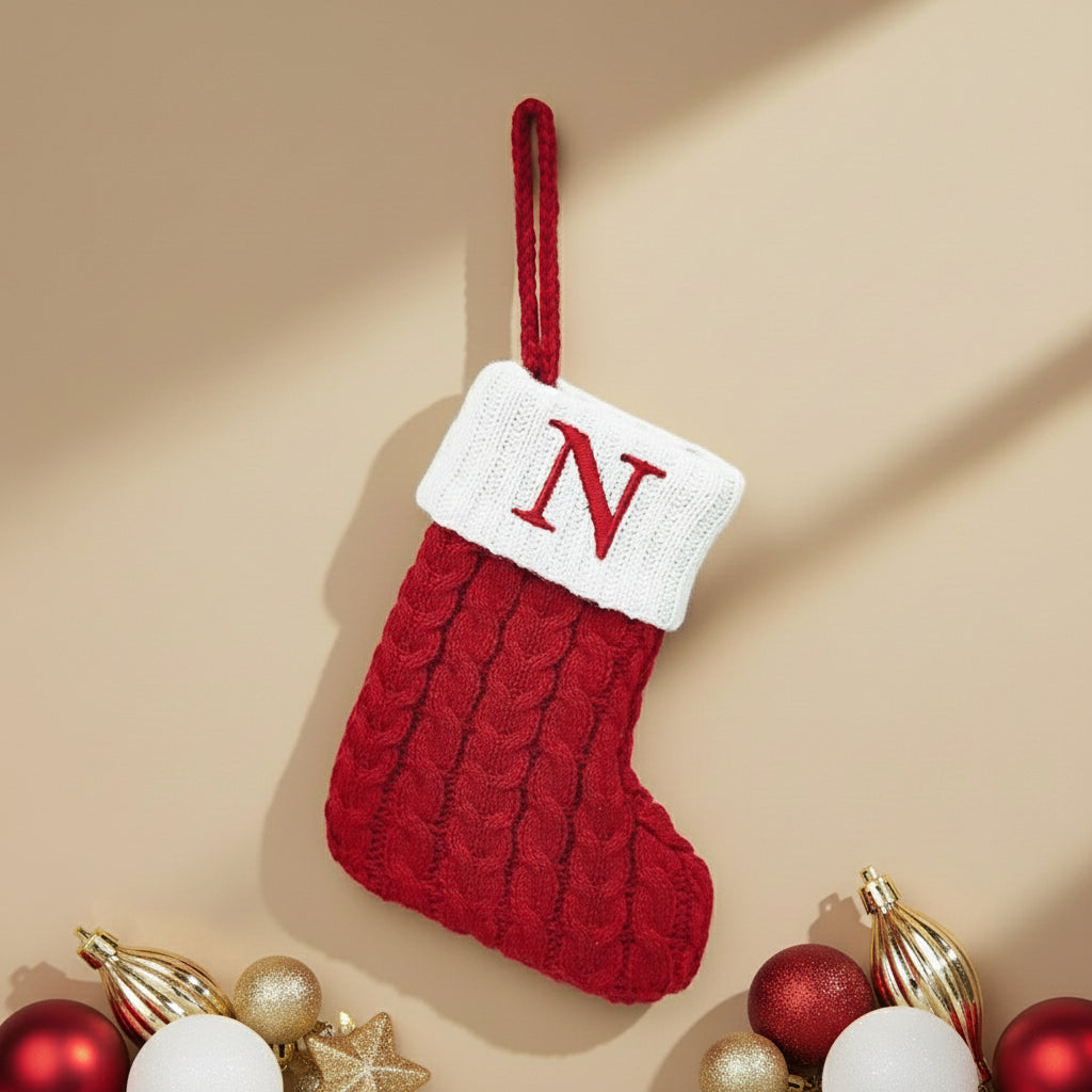 Chaussette de Noël tricotée flocon de neige