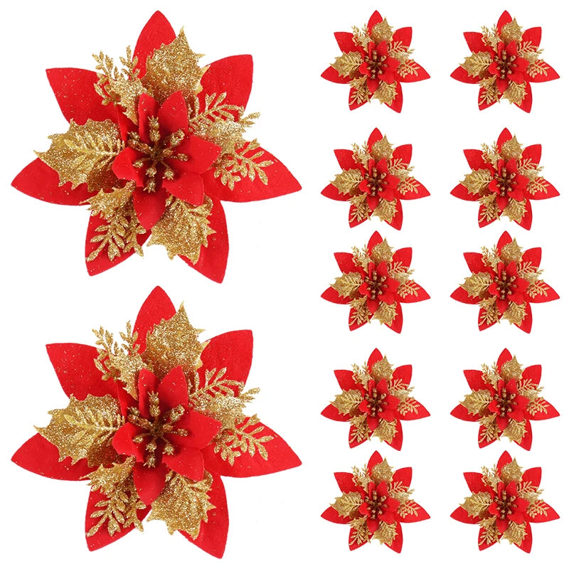 Fleurs de Noël pailletées 14 cm