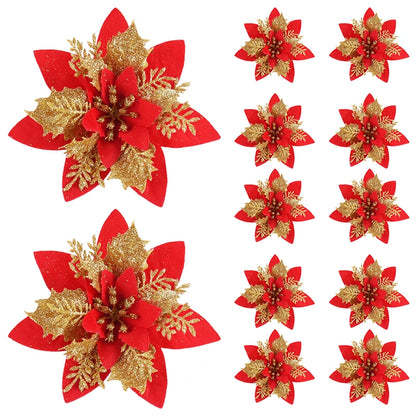 Fleurs de Noël pailletées 14 cm