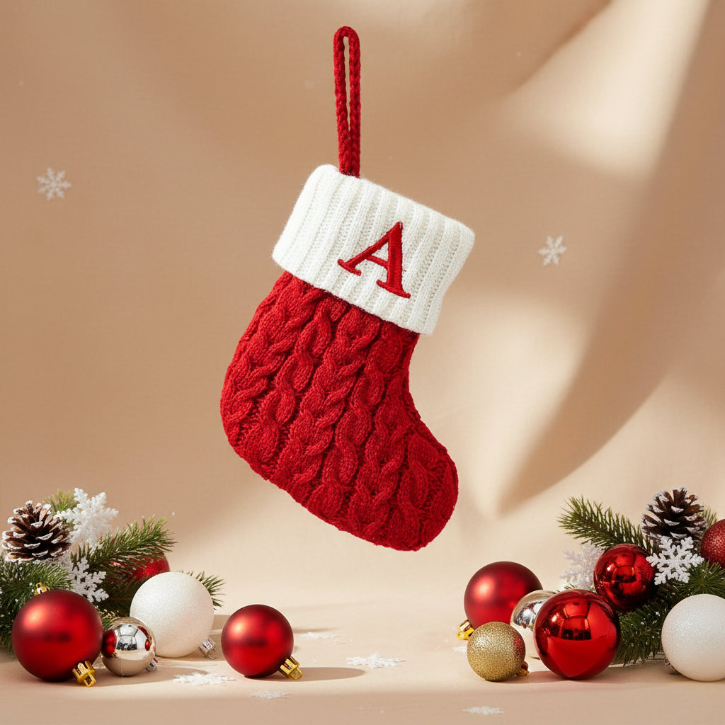 Chaussette de Noël tricotée flocon de neige