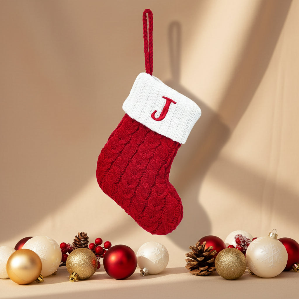 Chaussette de Noël tricotée flocon de neige