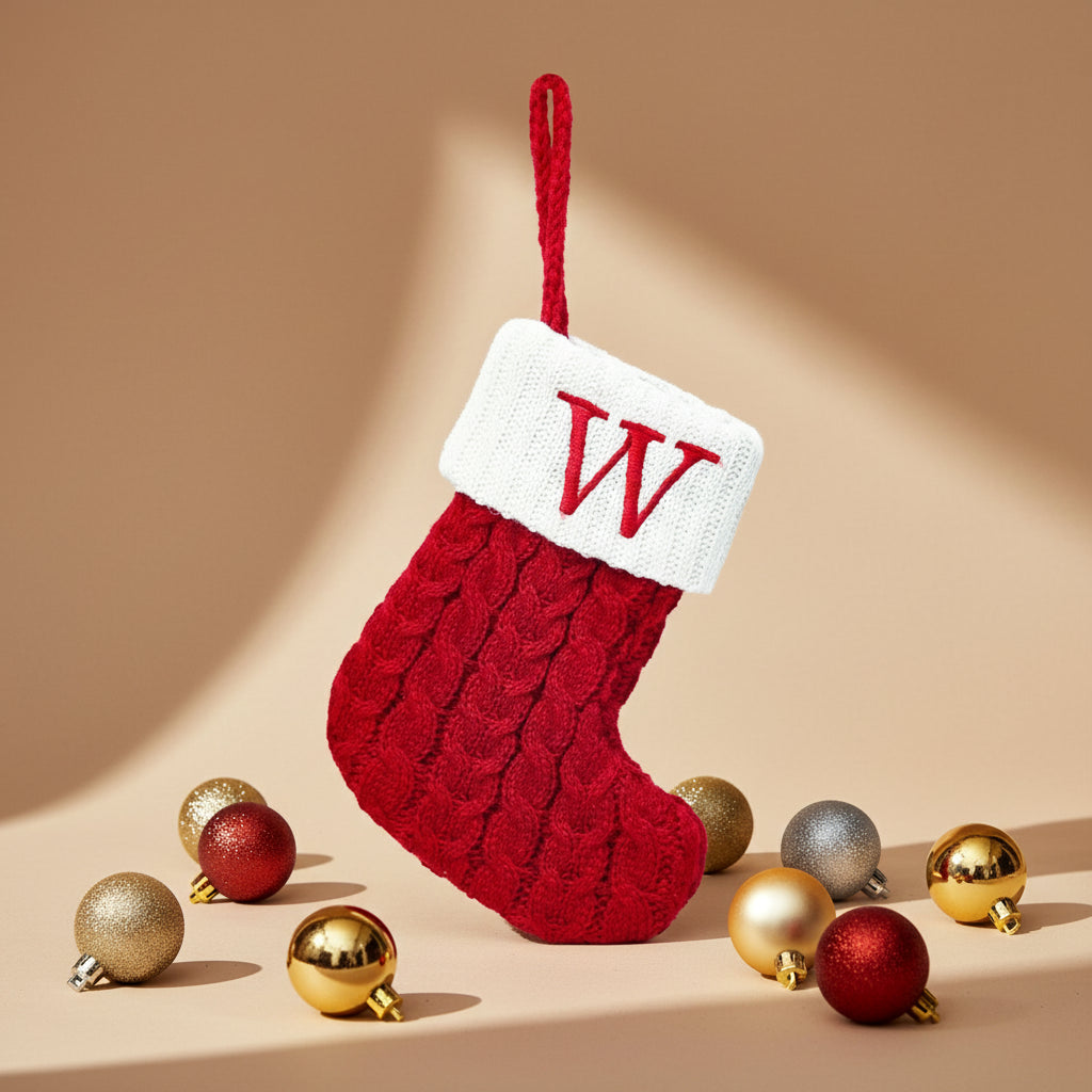 Chaussette de Noël tricotée flocon de neige