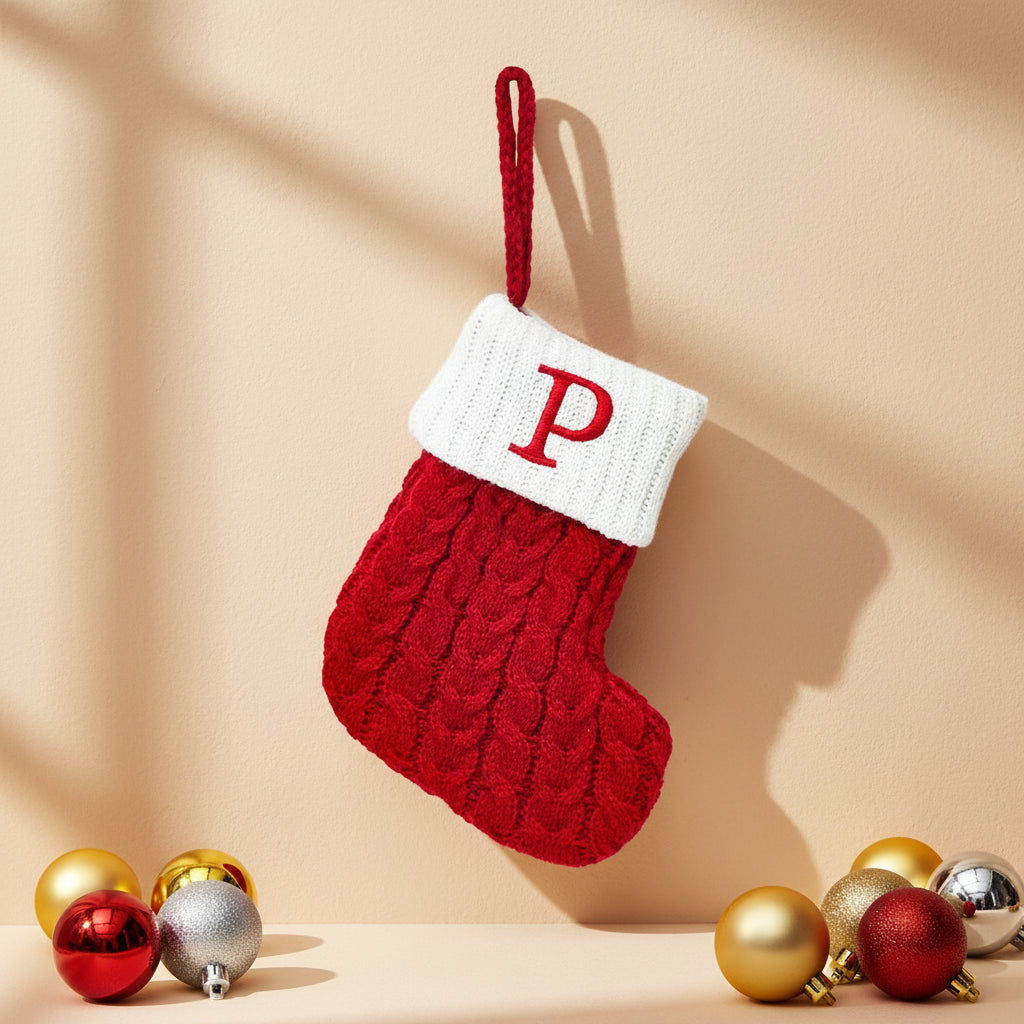 Chaussette de Noël tricotée flocon de neige