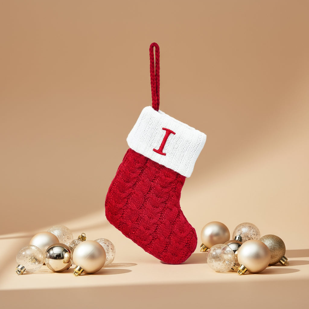 Chaussette de Noël tricotée flocon de neige