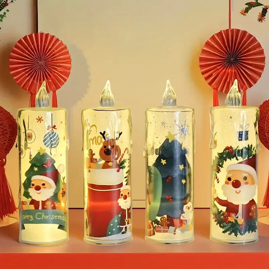 Lot de 4 veilleuses scintillantes décoratives Père Noël