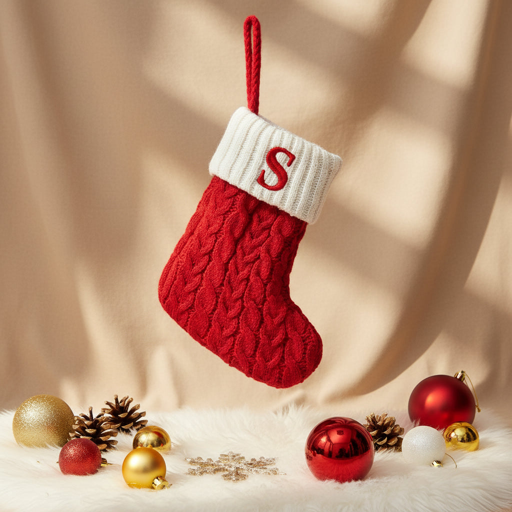 Chaussette de Noël tricotée flocon de neige