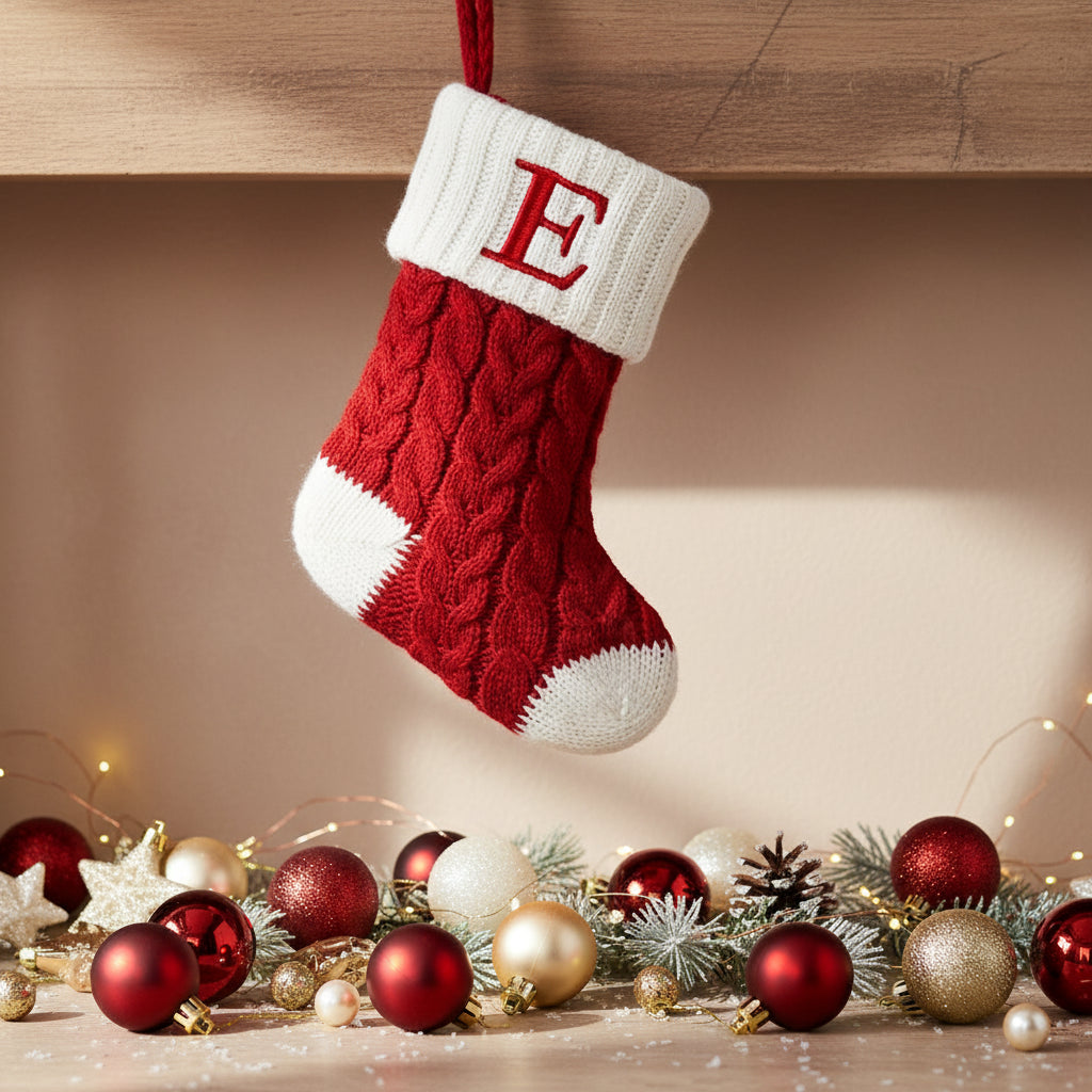 Chaussette de Noël tricotée flocon de neige